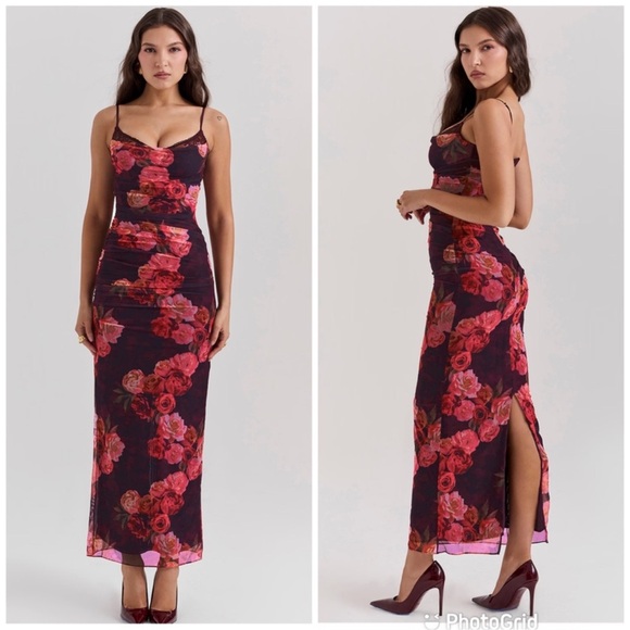 House of CB Nalini Mesh Corset Cocktail Dress Romantic Floral - Picture 1 of 10